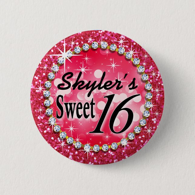 Feier-Pink Glitz bezauberndes Bling Bonbon-16 Button (Vorderseite)