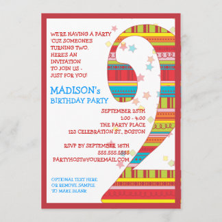 Feier Stripes zweites Geburtstags-Party der Nr.-2 Einladung