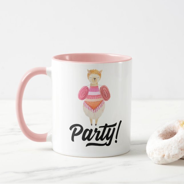 Feier! Wasserfarbe Llama Tasse (Mit Donut)