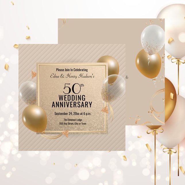 Feier zum 50. Hochzeitstag Golden Einladung (50th Wedding Anniversary Celebration Golden Invitation)