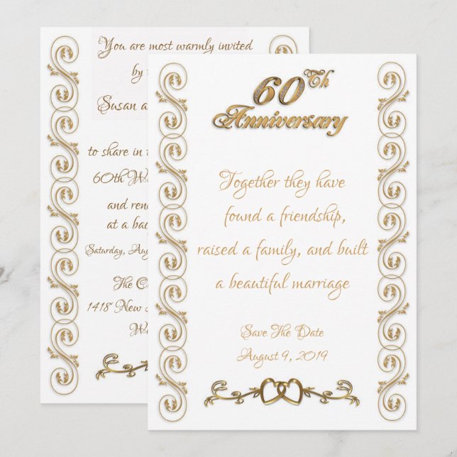 Feier zum 60. Hochzeitstag Einladung (Vorne/Hinten)