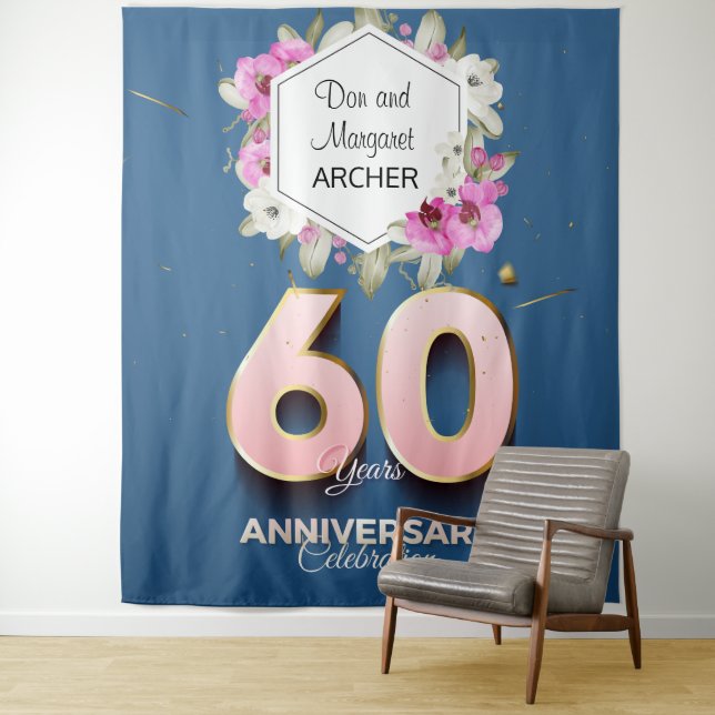 Feier zum 60. Jubiläum Pink Orchids on Blue Wandteppich (Beispiel)