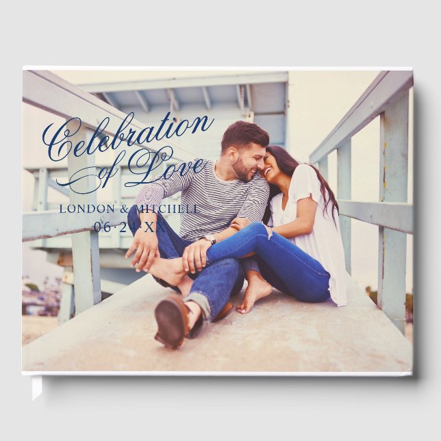 Feier zum Foto der Liebe Navy Blue Wedding Gästebuch (Vorderseite)