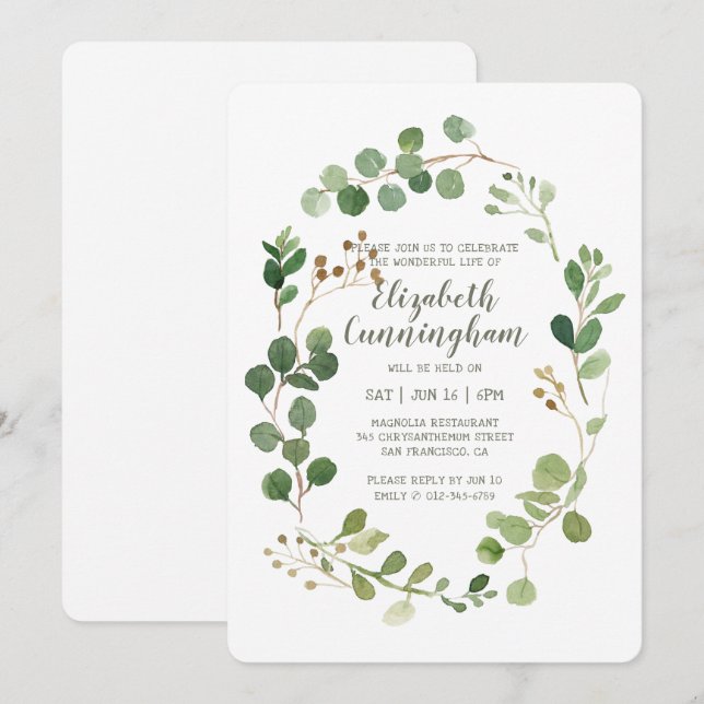 Feier zum Life Watercolor Greenery Foliage Einladung (Vorne/Hinten)