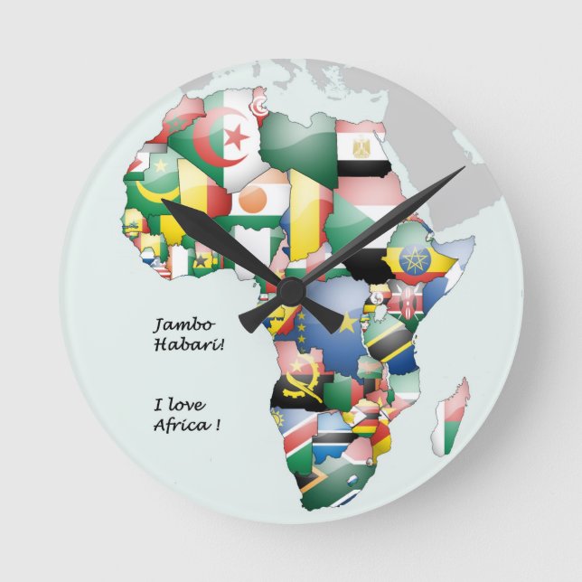 Feier zum Thema "Afrika in Flags Design" Runde Wanduhr (Vorderseite)