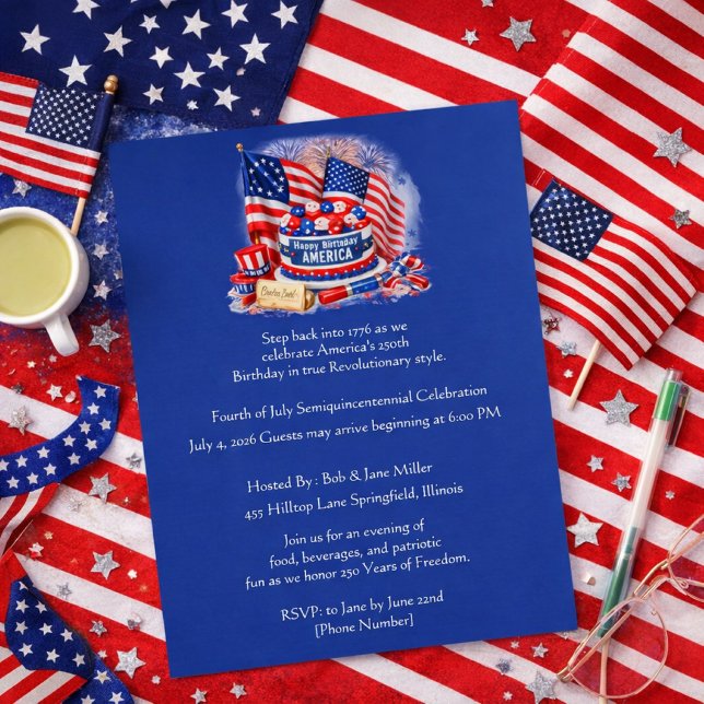 Feier zum Viertjuli-Halbquincentennial Flyer (Celebrate 250 Years of Freedom with food, fireworks, and Revolutionary fun this Fourth of July!)