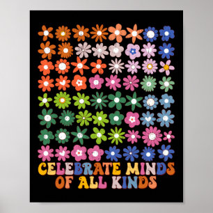 Feiere Köpfe aller Art Groovy Flower Autismus Poster