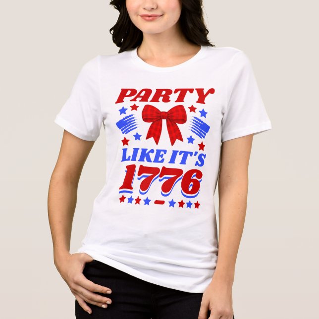 Feiere wie 1776 Roter Gingham-Bogen Tri-Blend Shirt (Vorderseite)