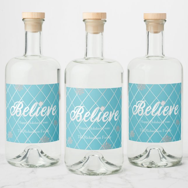 Feierlich Blau und Silber "Glaube" Urlaub Alkoholflaschenetikett (Flaschen)