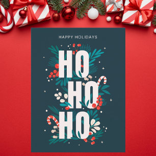Feierlich dunkel grün Ho Ho Holiday Postkarte
