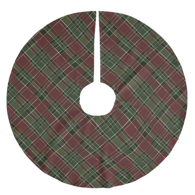 Feierlich Rot, Grün und Gold Kariert Polyester Weihnachtsbaumdecke (Vorderseite)