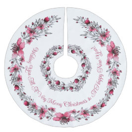 Feierlich, rot, weiß, blumenreich, frohe Weihnacht Polyester Weihnachtsbaumdecke
