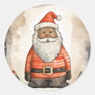 Feierlich und fröhlich schwarzer Santa Runder Aufkleber