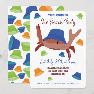 Feierliche Beach Party Krabbe in einem Hut Einladung