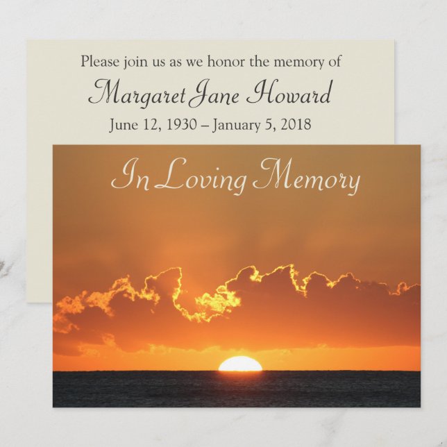 Feierliche Beerdigung des Sunset Memorial Service Einladung (Vorne/Hinten)