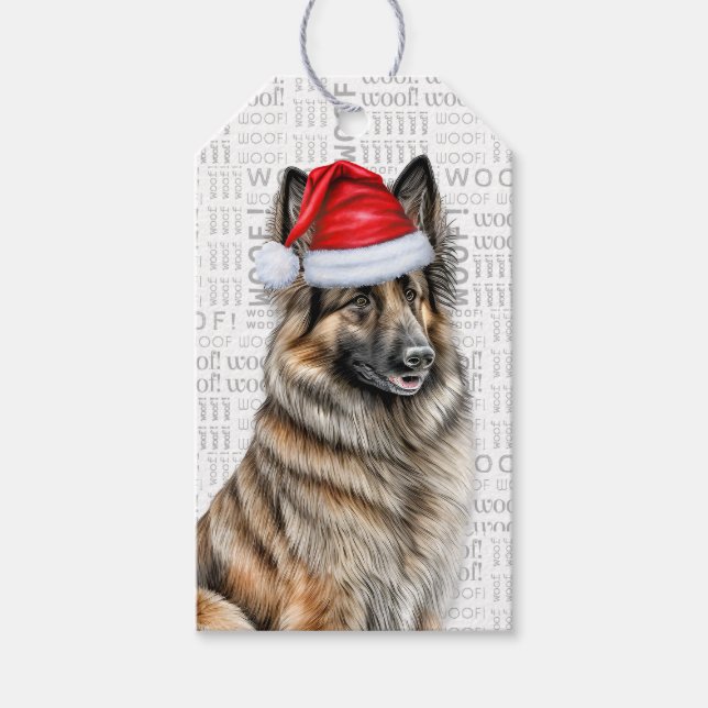 Feierliche belgische Tervuren Holiday Dog Weihnach Geschenkanhänger (Vorderseite)