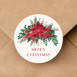 Feierliche Blumenrote Poinsettia Frohe Weihnachten Runder Aufkleber