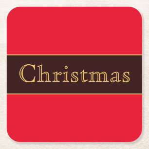 Feierliche Bright Red Nostalgic Weihnachtstypograf Rechteckiger Pappuntersetzer