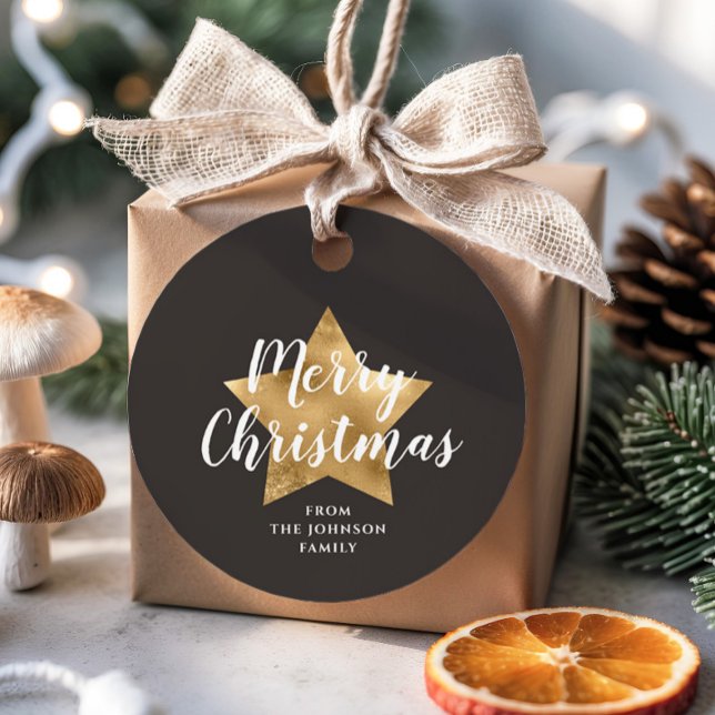 Feierliche Brown Star Frohe Weihnachten Geschenkanhänger (Festive Brown Star Merry Christmas Favor Tags)