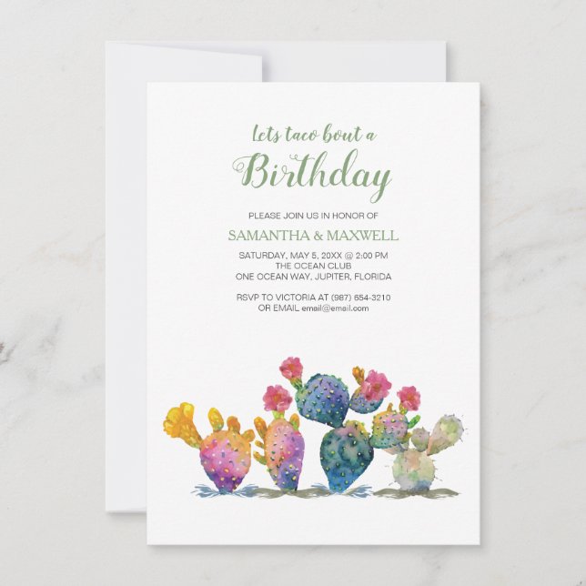 Feierliche Cactus Fiesta Twins Einladung zum Gebur (Vorderseite)