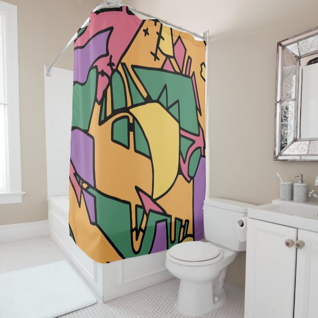 Feierliche chaotische Doodle Duschvorhang (Beispiel)