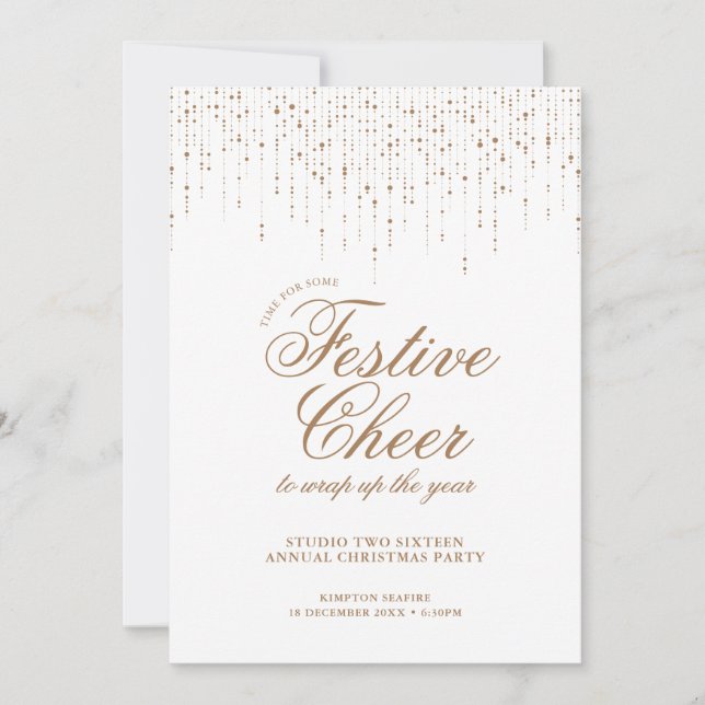 Feierliche Cheer Gold Tinsel Corporate Holiday Par Einladung (Vorderseite)