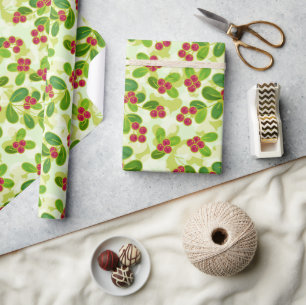 Feierliche Cranberry Fruchtmuster, grün Geschenkpapier