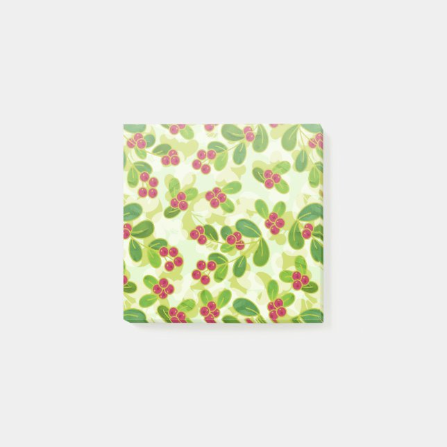 Feierliche Cranberry Fruchtmuster, grün Post-it Klebezettel (Vorderseite)