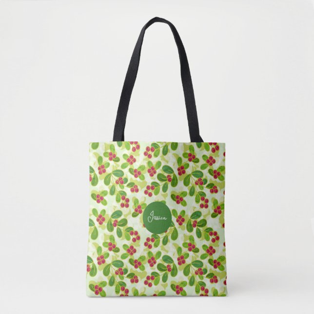 Feierliche Cranberry Fruchtmuster, grün Tasche (Vorderseite)