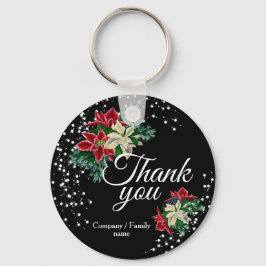 Feierliche Dankeschön an Floral Poinsettia Black Schlüsselanhänger