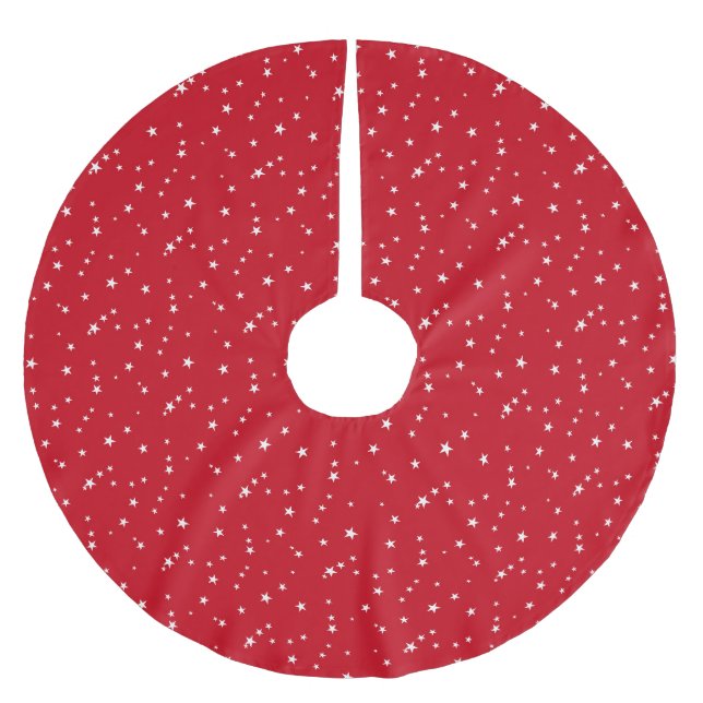 Feierliche dunkelrote Weihnachtsleuchten Sterne ni Polyester Weihnachtsbaumdecke (Vorderseite)