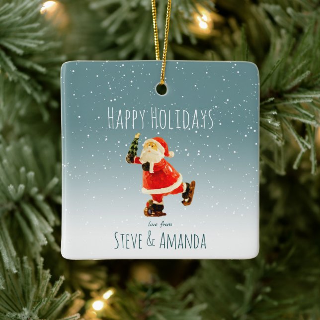 Feierliche Eis Skaten Santa - Personalisiert Keramikornament (Baum)