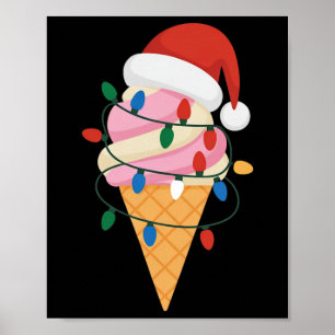 Feierliche Eiscreme mit Weihnachtsbeleuchtung und  Poster