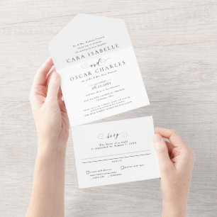 Feierliche, elegante Schwarz-Weiß-Hochzeit All In One Einladung