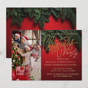 Feierliche Elegante Weihnachten PARTY Rotes Foto Einladung
