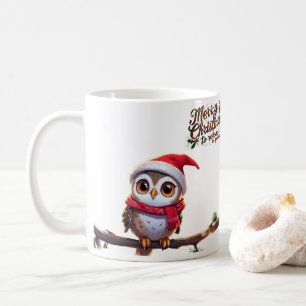 Feierliche Eule in einer Weihnachtsmannmütze Kaffeetasse