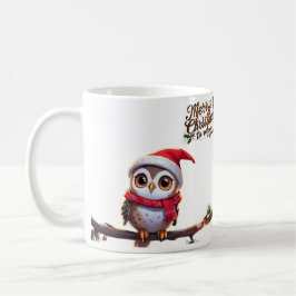 Feierliche Eule in einer Weihnachtsmannmütze Kaffeetasse