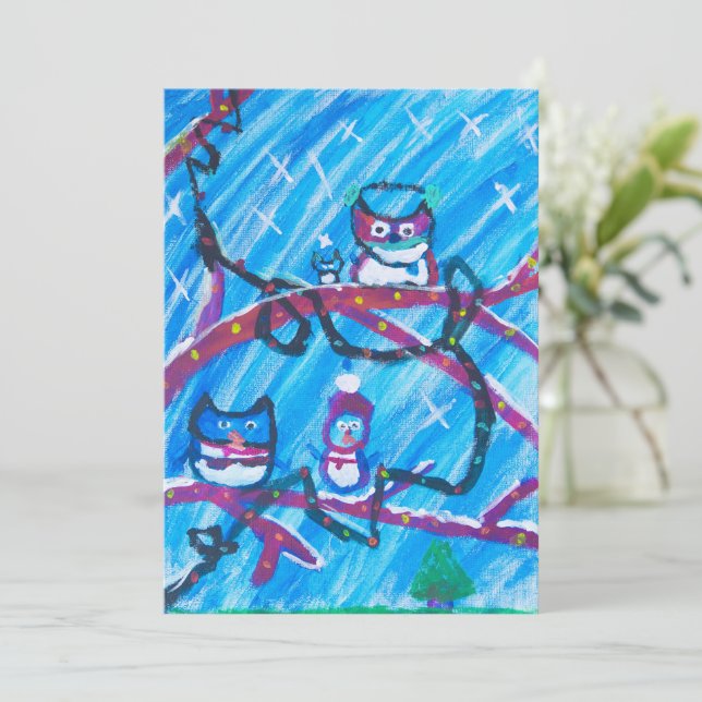 Feierliche Eulen Feiertagskarte (Stehend Vorderseite)