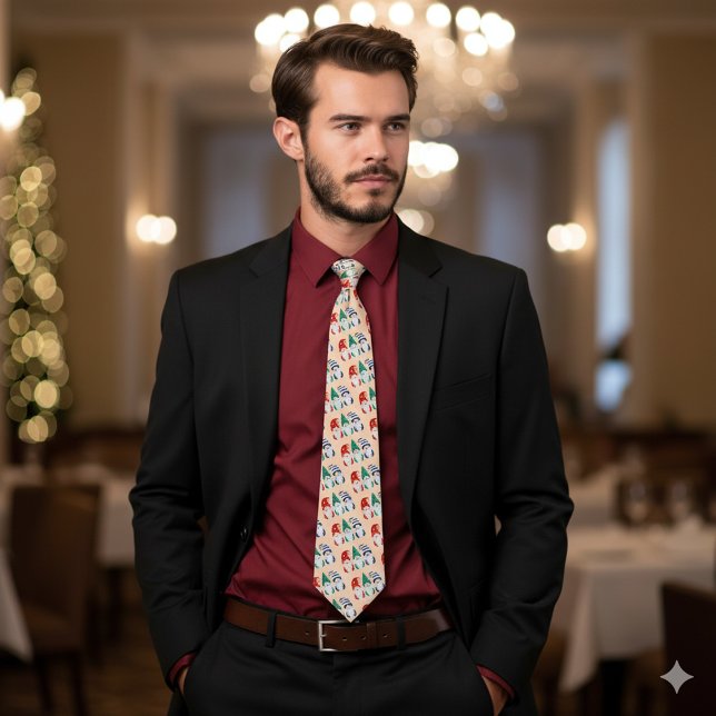 Feierliche Farbenfrohe Weihnachtsgnomen Schneefloc Krawatte (Gnome for the Holidays Necktie Cover Photo)