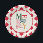 Feierliche Feier mit Vintagem Merry Chritsmas Pappteller<br><div class="desc">Feierliche Rot Vintage fröhliche Chritsmas Feier Dekoration. Modernes,  klassisches Typografie-Design.</div>