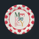 Feierliche Feier mit Vintagem Merry Chritsmas Pappteller<br><div class="desc">Feierliche Rot Vintage fröhliche Chritsmas Feier Dekoration. Modernes,  klassisches Typografie-Design.</div>
