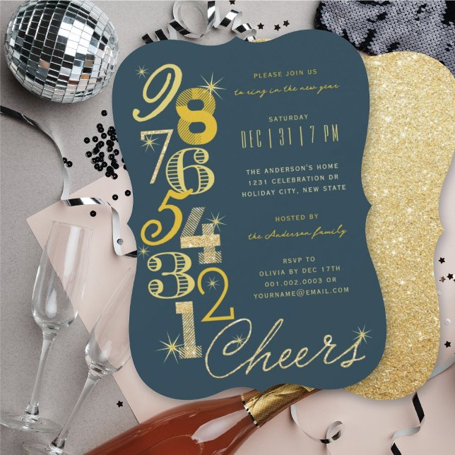 Feierliche Feier zum Jahreswechsel im Glitzer des  Einladung (New Year's Eve Countdown Glitter Holiday Party Invitation @ fat_fa_tin)