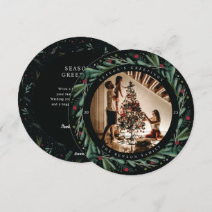 Feierliche Feiertage Blätter Berries Round Card Feiertagskarte