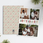 Feierliche Feiertage Frohes Foto Feiertagskarte<br><div class="desc">Diese festliche, farbenfrohe Urlaubskarte mit drei Fotos ist perfekt für Ihren fröhlichen, kreativen und hellen Urlaub. Es ist ein einzigartiger, spielerischer, moderner Schriftart in Rot, Boho Bräune und heller und dunkelgrüner Farbe, die für ein fröhliches, saisonales Ambiente sorgen. Wenn Sie Ihren Lieben den dunklen Winter mit niedlichem Feiertagsjubeln näher bringen...</div>