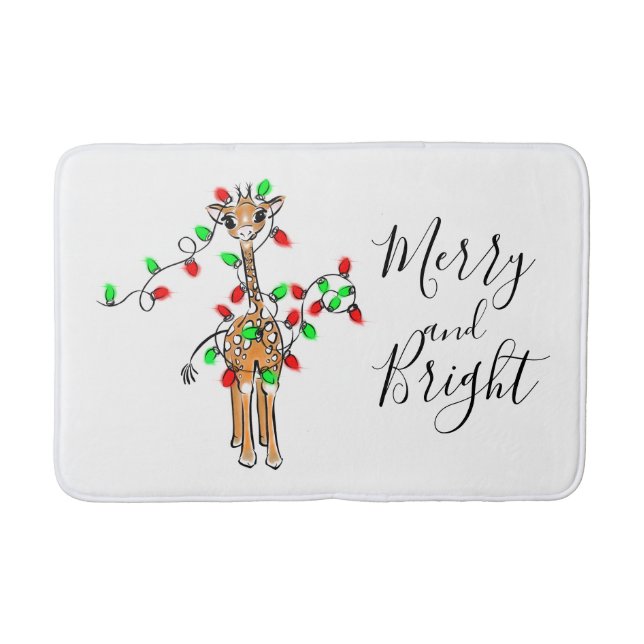 Feierliche Feiertage Giraffe, grüne, rote Tinkelle Badematte (Vorderseite)