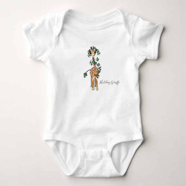 Feierliche Feiertage Giraffe mit Holly Garland Baby Strampler (Vorderseite)