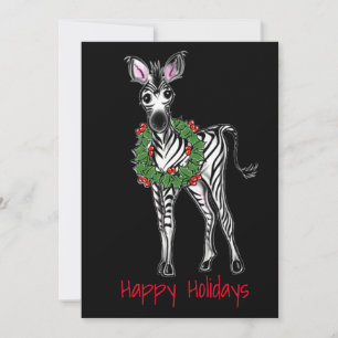Feierliche Feiertage Zebra Illustration, Holly Kra Feiertagskarte