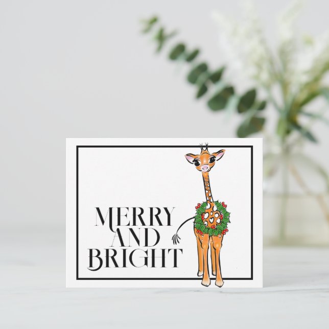 Feierliche Feiertagsgiraffe | Rotgrüner Weihnachts Postkarte (Stehend Vorderseite)