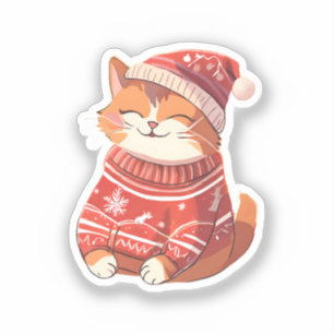 Feierliche Feline: Katze in Weihnachts-Sweatsticke Aufkleber
