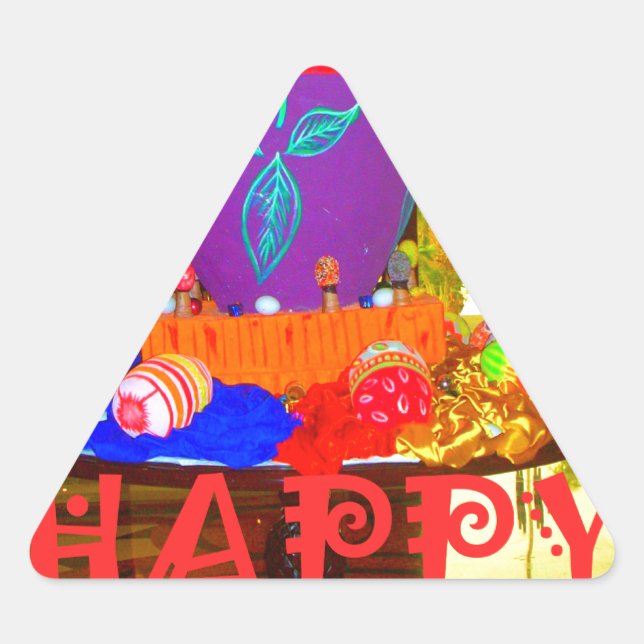 Feierliche Feste Springtime Osterfarbene Eizellen  Dreieckiger Aufkleber (Vorderseite)